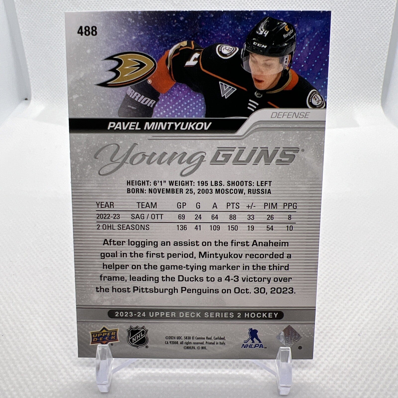 Pavel Mintyukov 2023-24 Upper Deck Young Guns Rookie Anaheim Ducks 2 RC