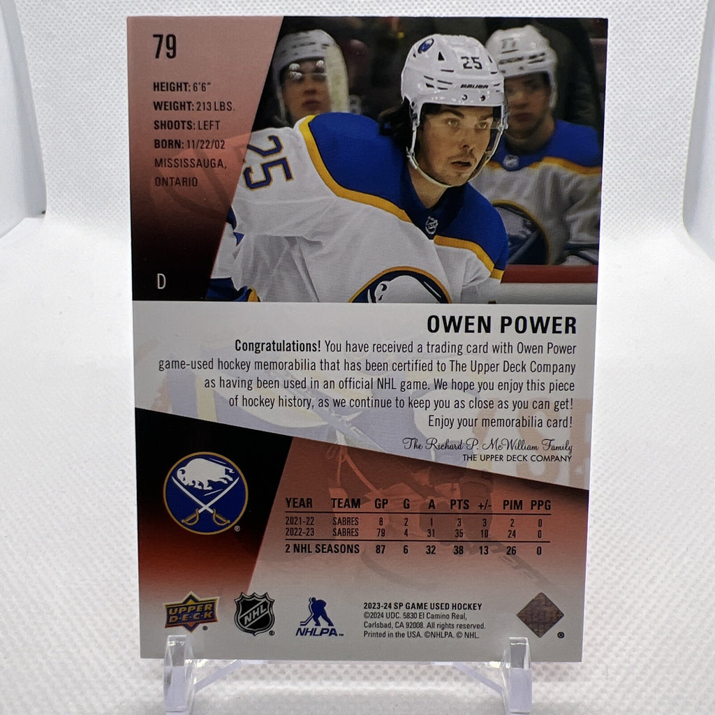 Owen Power 2023-24 SP Game Used Jersey Buffalo Sabres