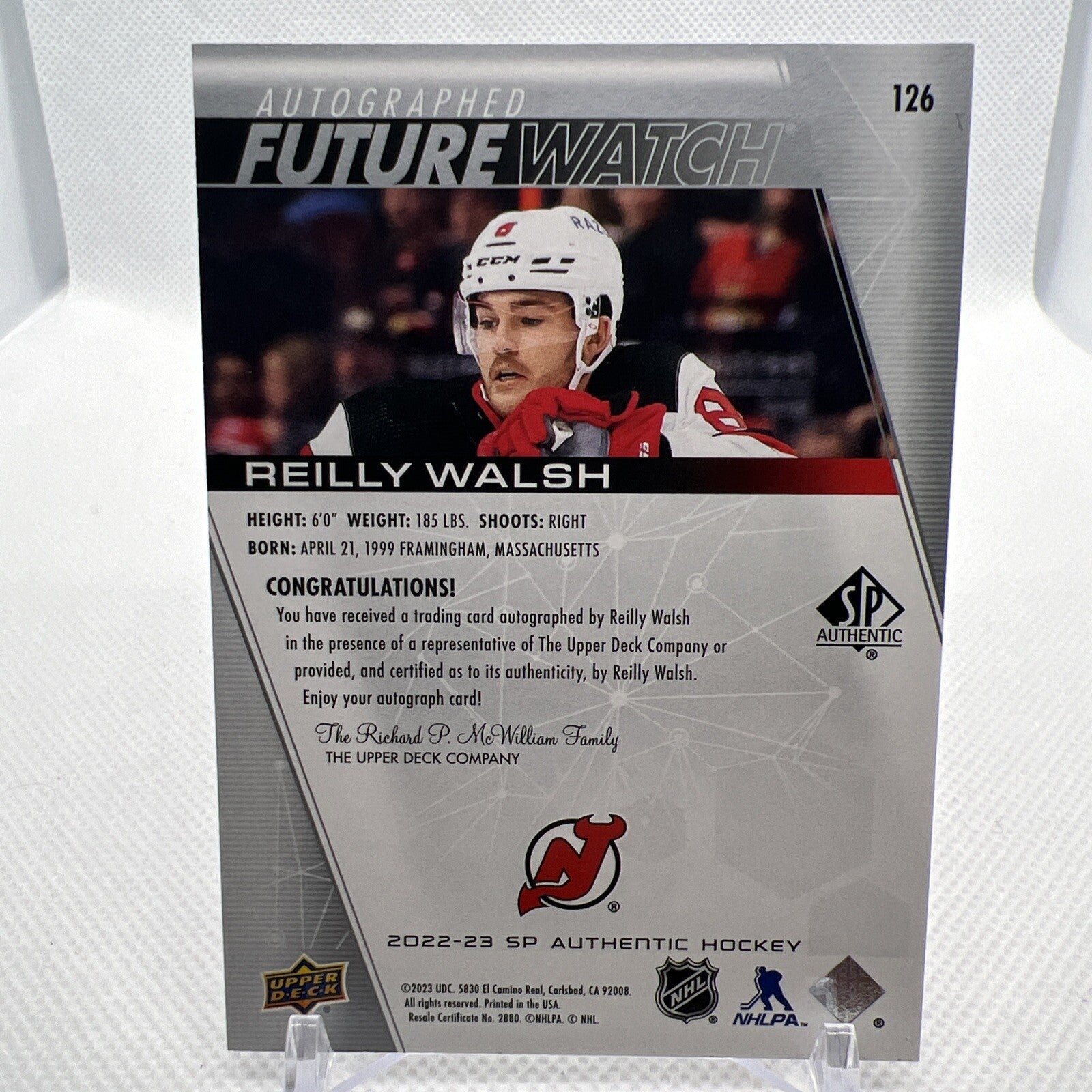 Reilly Walsh 2022-23 SP Authentic Future Watch Auto /999 New Jersey Devils
