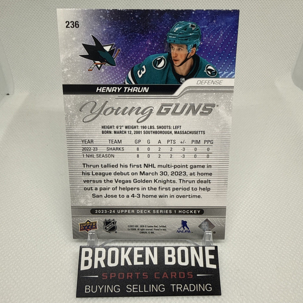 Henry Thrun 2023-24 Upper Deck Outburst Young Guns Rookie San Jose Sharks RC