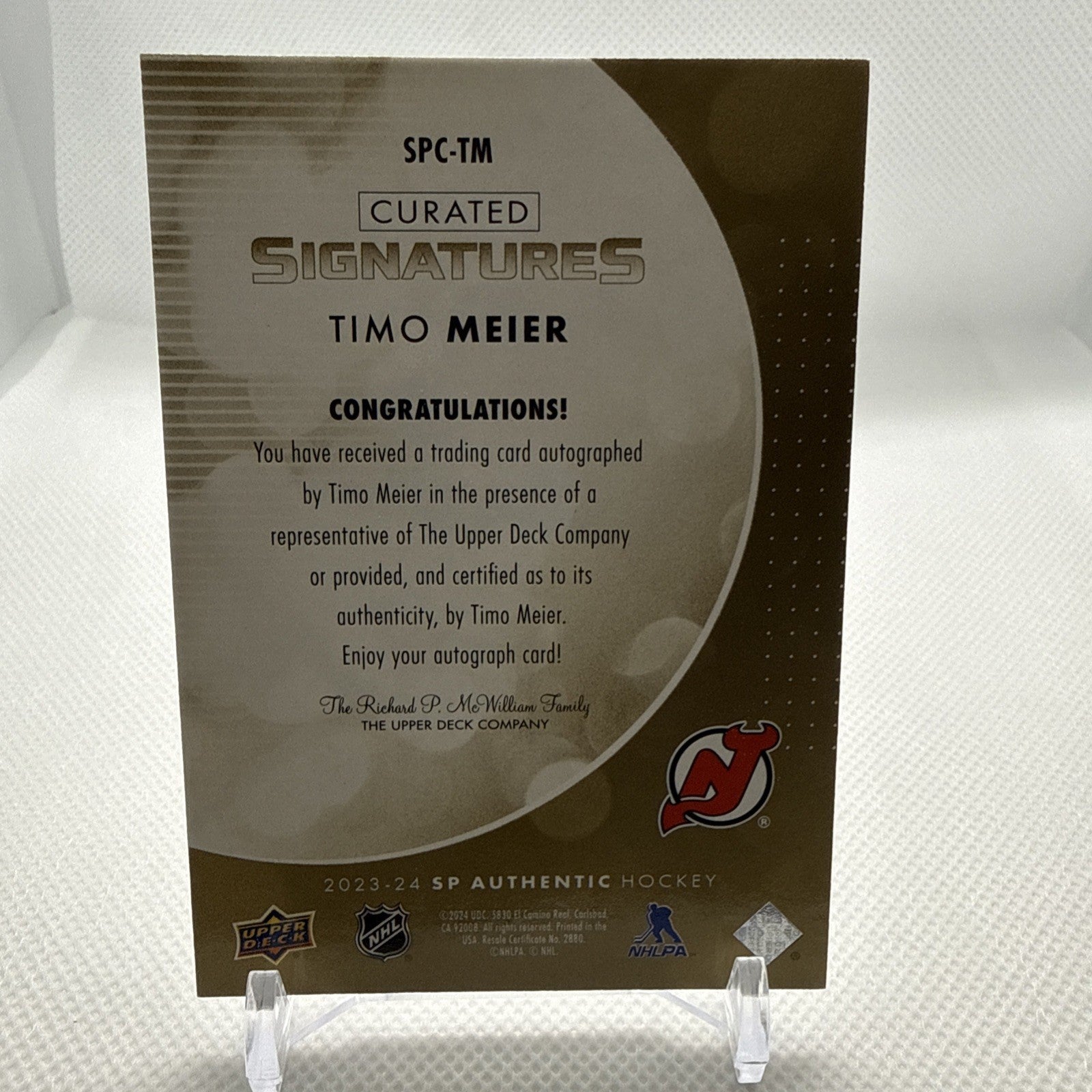 Timo Meier 2023-24 SP Authentic Curated Signatures /99 New Jersey Devils