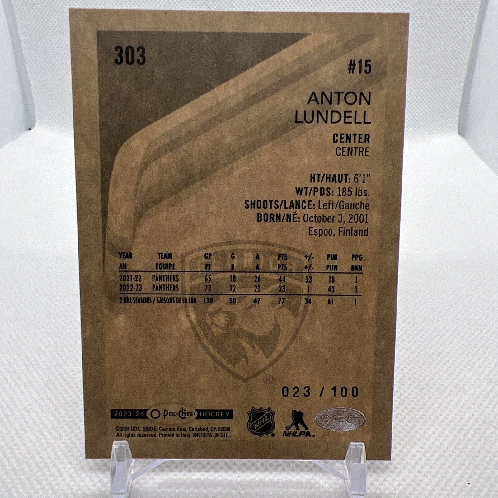Anton Lundell 2023-24 O-Pee-Chee Retro Black Parallel /100 Florida Panthers