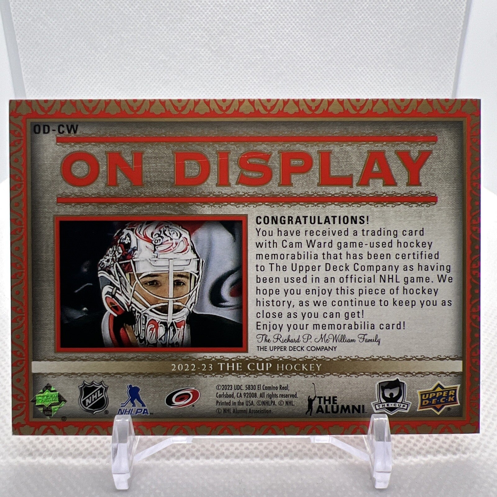 Cam Ward 2022-23 The Cup On Display /49 Carolina Hurricanes
