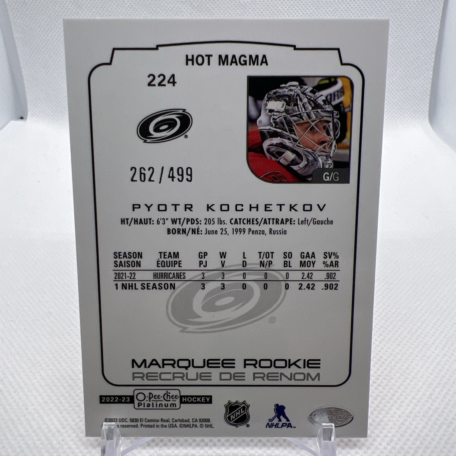 Pyotr Kochetkov 2022-23 O-Pee-Chee Platinum Hot Magma Rookie /499 Hurricanes