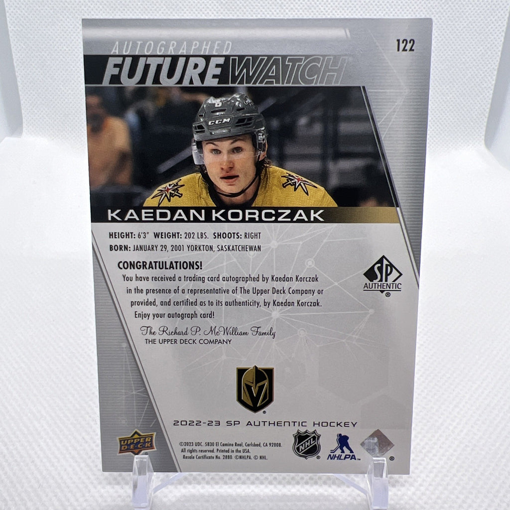 Kaedan Korczak 2022-23 SP Authentic Future Watch Auto Vegas Golden Knights