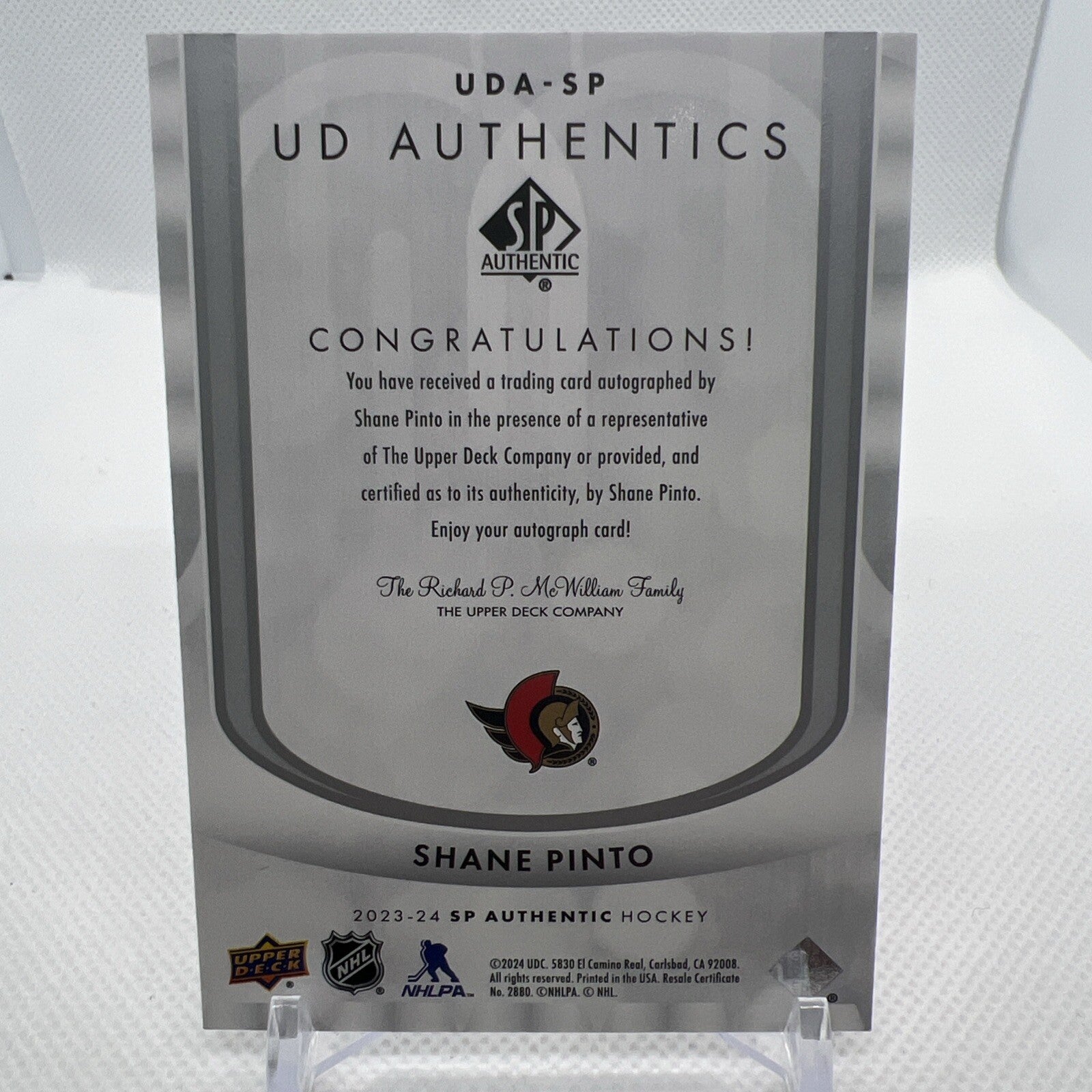 Shane Pinto 2023-24 SP Authentic UD Authentics Ottawa Senators