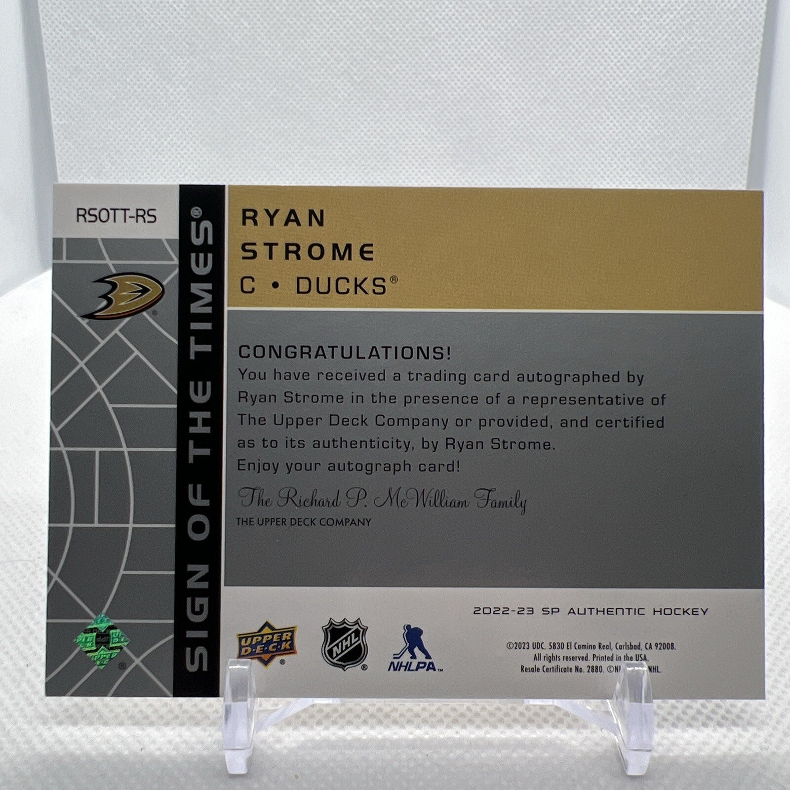 Ryan Strome 2022-23 SP Authentic Retro Sign of the Times Auto Anaheim Ducks