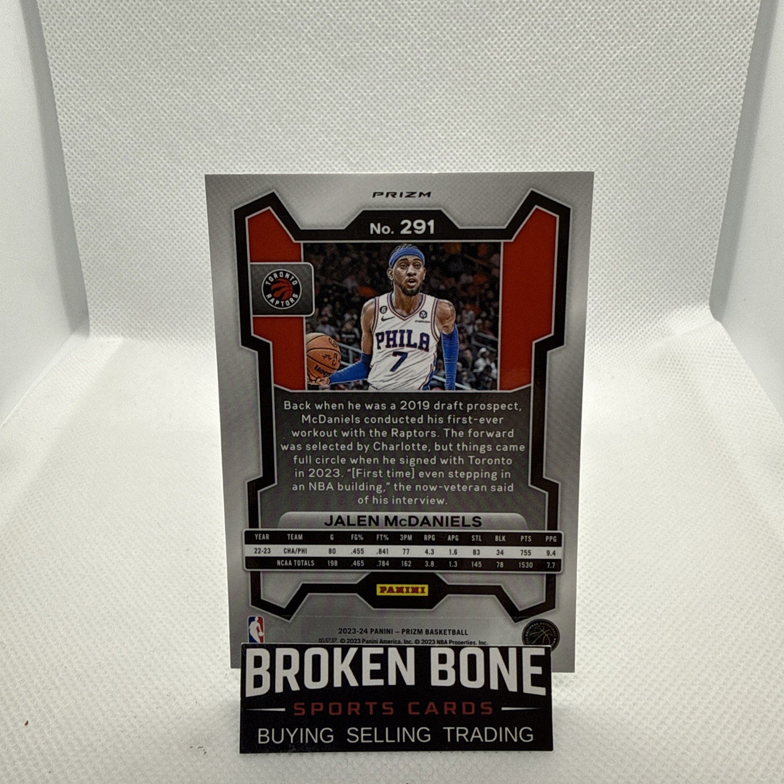 Jalen McDaniels 2023-24 Panini Prizm Green Cracked Ice SSP #291 Raptors