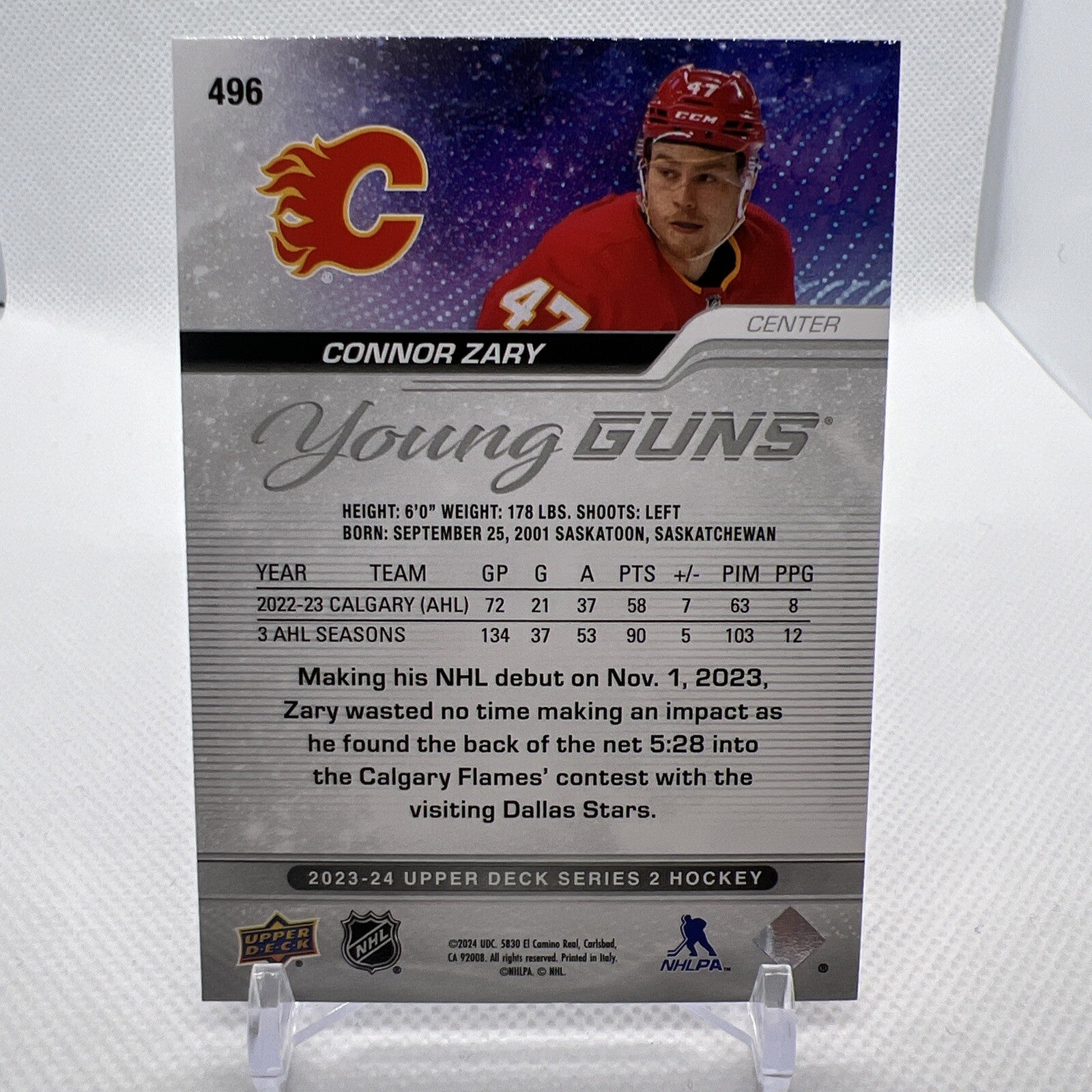Connor Zary 2023-24 Upper Deck Young Guns Rookie Calgary Flames 4 RC