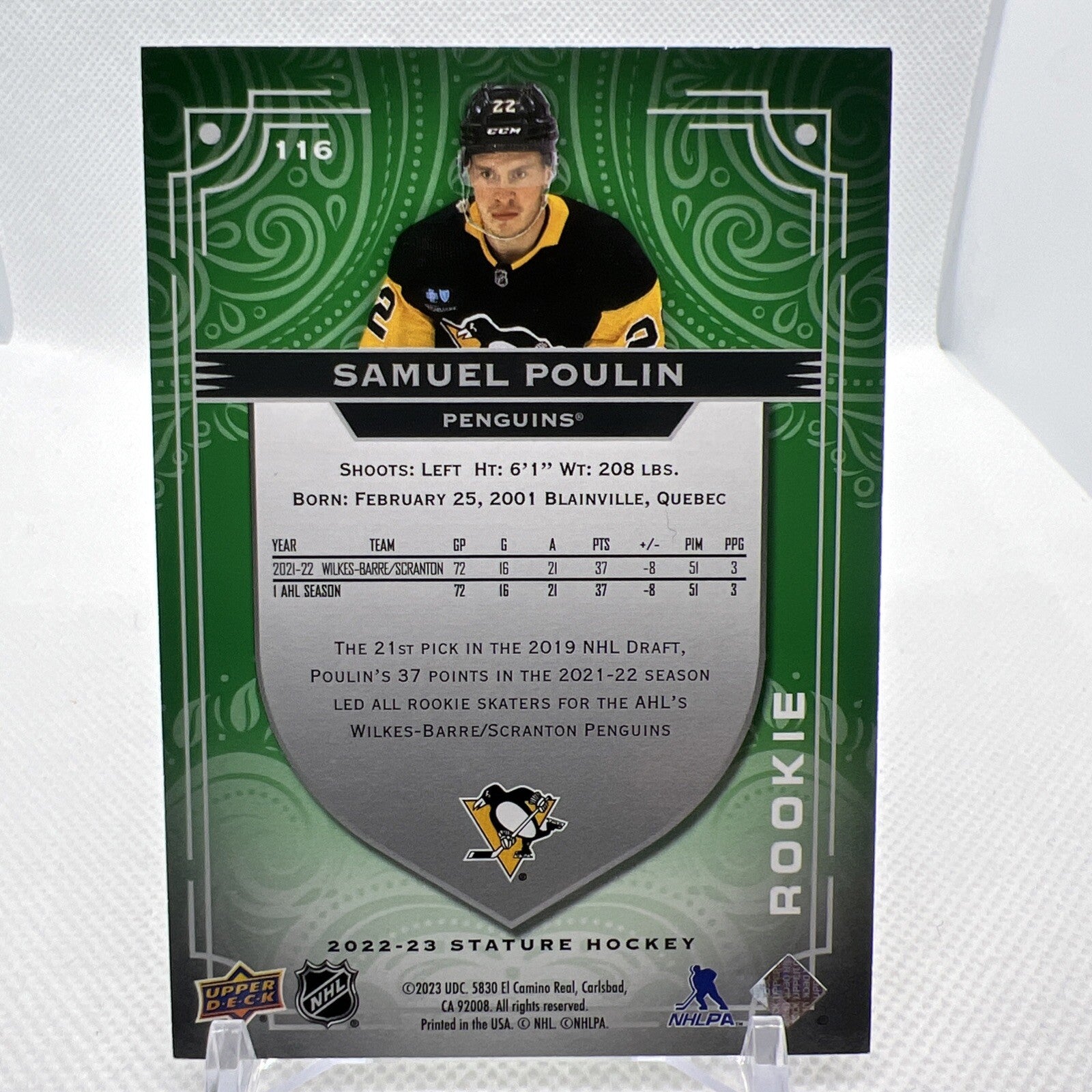 Samuel Poulin 2022-23 Stature Rookie Green /99 Pittsburgh Penguins