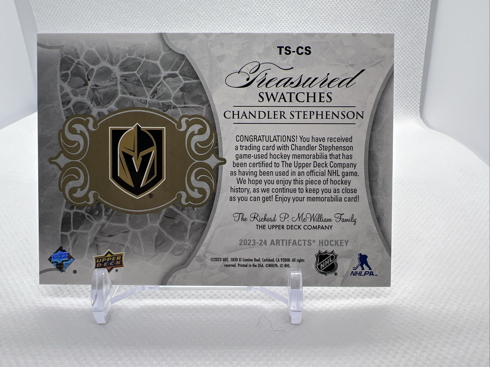 Chandler Stephenson 23-23 UD Artifacts Treasured Swatches Game Used Jersey