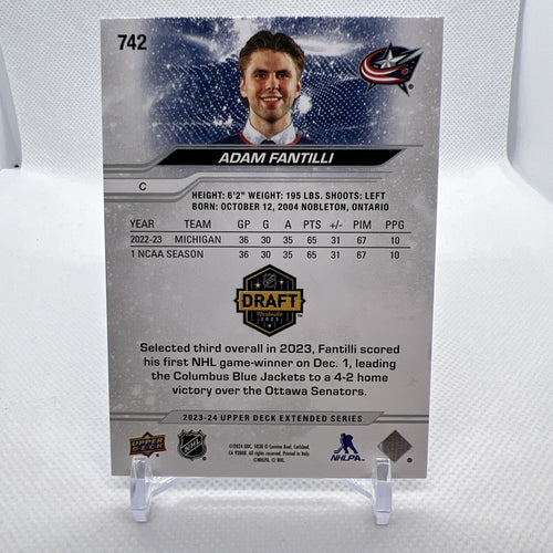 Adam Fantilli 2023-24 Upper Deck Draft Day Rookie Columbus Blue Jackets
