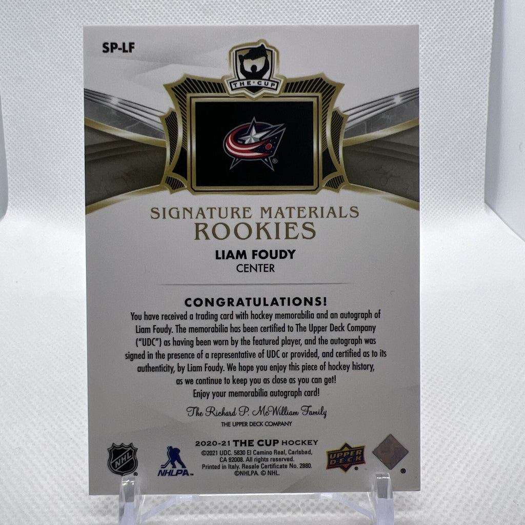 Liam Foudy 2020-21 The Cup Signature Materials Rookies /99 Columbus Blue Jackets