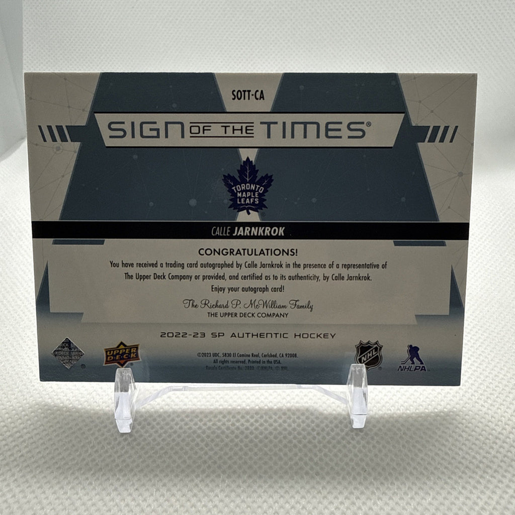 Calle Jarnkrok 2022-23 SP Authentic Sign of the Times Auto Toronto Maple Leafs