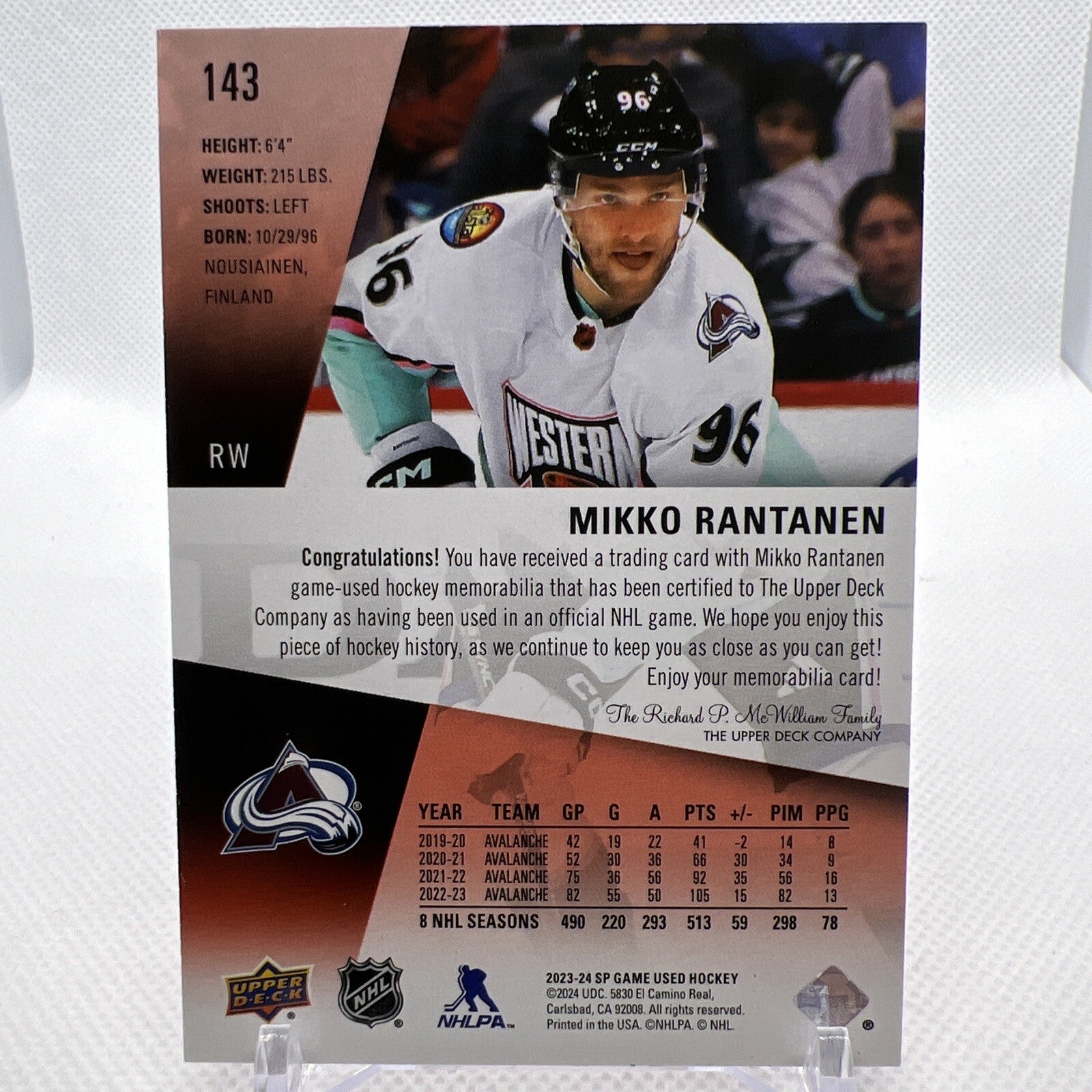 Mikko Rantanen 2023-24 SP Game Used All-Star Jersey Colorado Avalanche