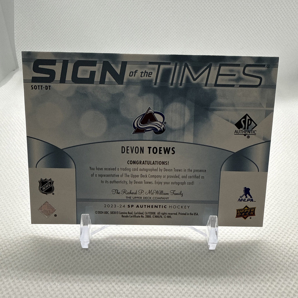 Devon Toews 2023-24 SP Authentic Sign Of the Times Auto Colorado Avalanche