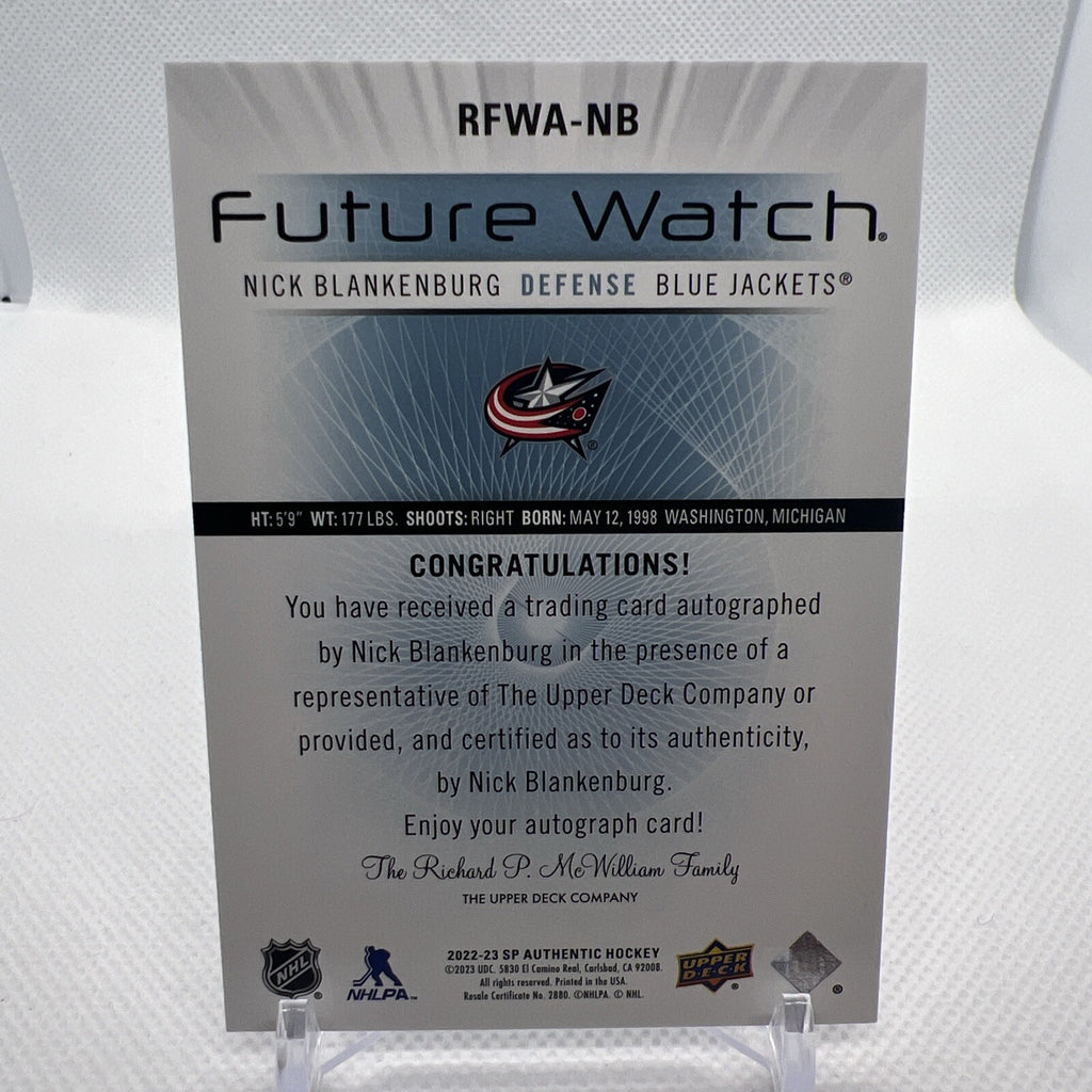 Nick Blankenburg 2022-23 SP Authentic Retro Future Watch Auto /699 Blue Jackets