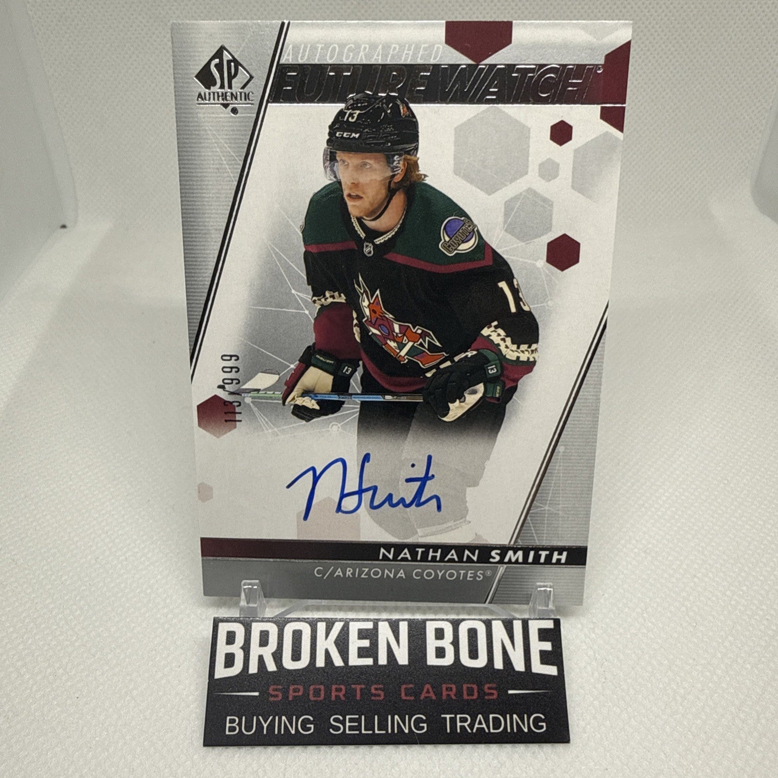 Nathan Smith 2022-23 SP Authentic Future Watch Auto /999 Arizona Coyotes