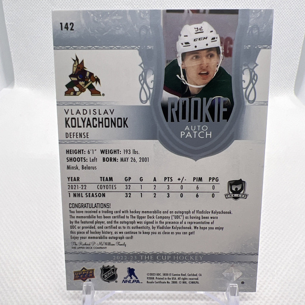 Vladislav Kolyachonok 2022-23 The Cup Rookie Patch Auto /249 Arizona Utah