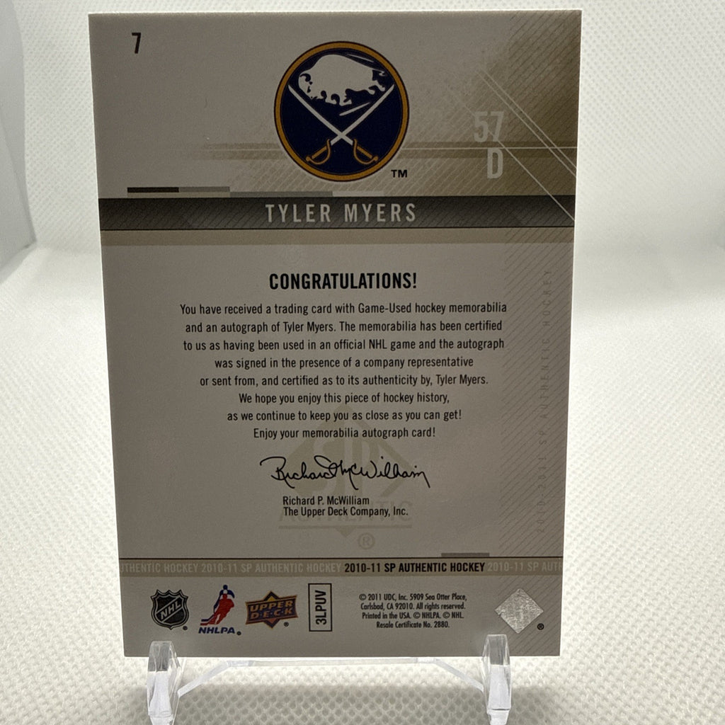 Tyler Myers 2010-11 SP Authentic Limited Auto Material /100 Buffalo Sabres