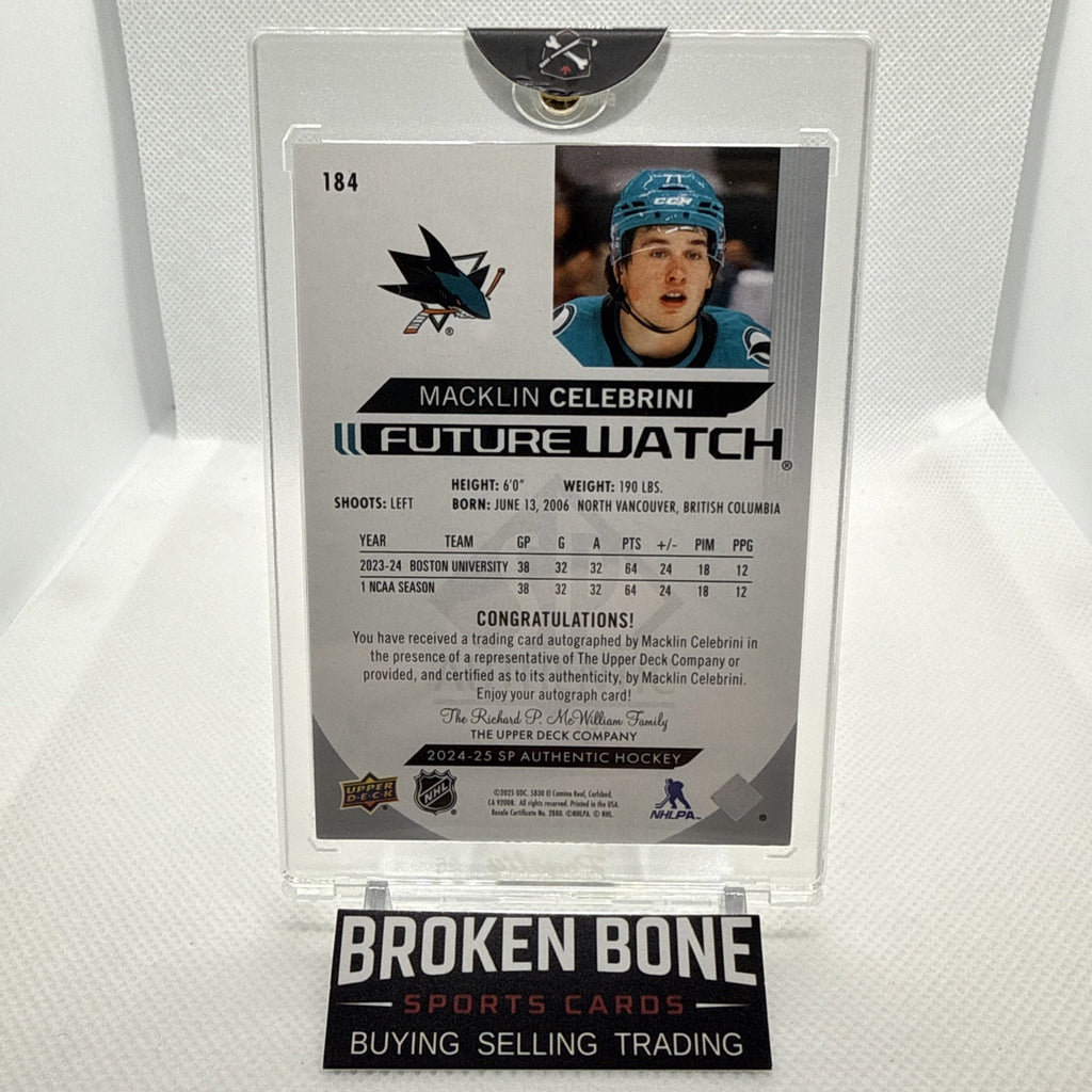 Macklin Celebrini 2024-25 SP Authentic Future Watch Auto Rookie San Jose Sharks