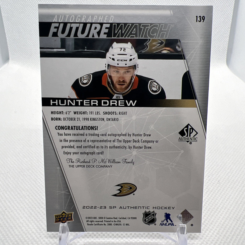 Hunter Drew 2022-23 SP Authentic Future Watch Auto /999 Anaheim Ducks