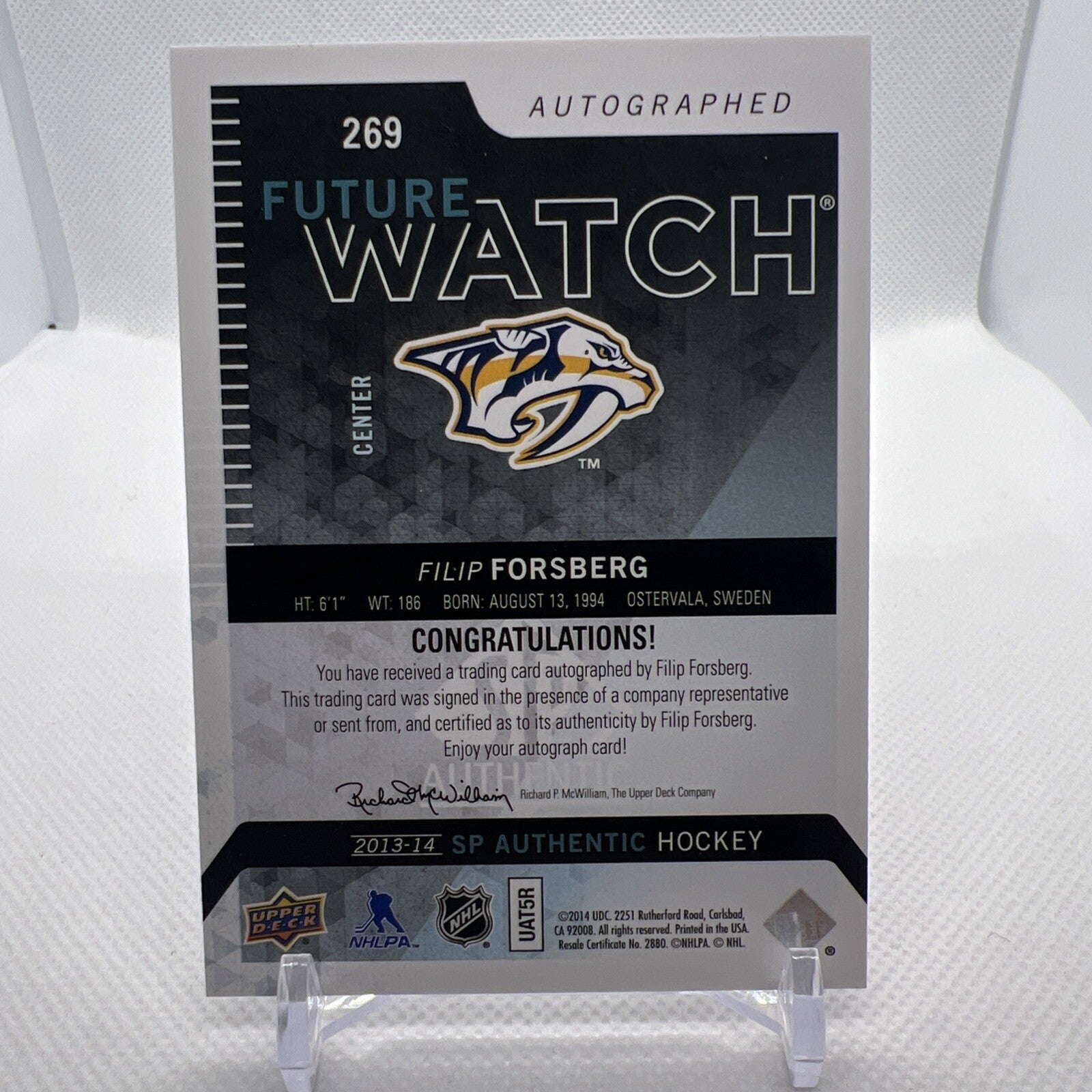 Filip Forsberg 2013-14 SP Authentic Future Watch Auto Nashville Predators