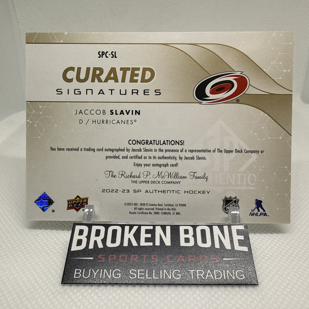 Jacob Slavin 2022-23 SP Authentic Curated Signatures /199 Carolina Hurricanes