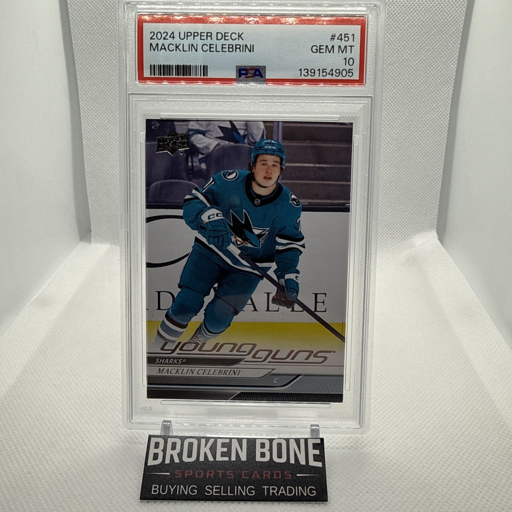 Macklin Celebrini 2025 Upper Deck Young Guns Rookie PSA 10 San Jose Sharks