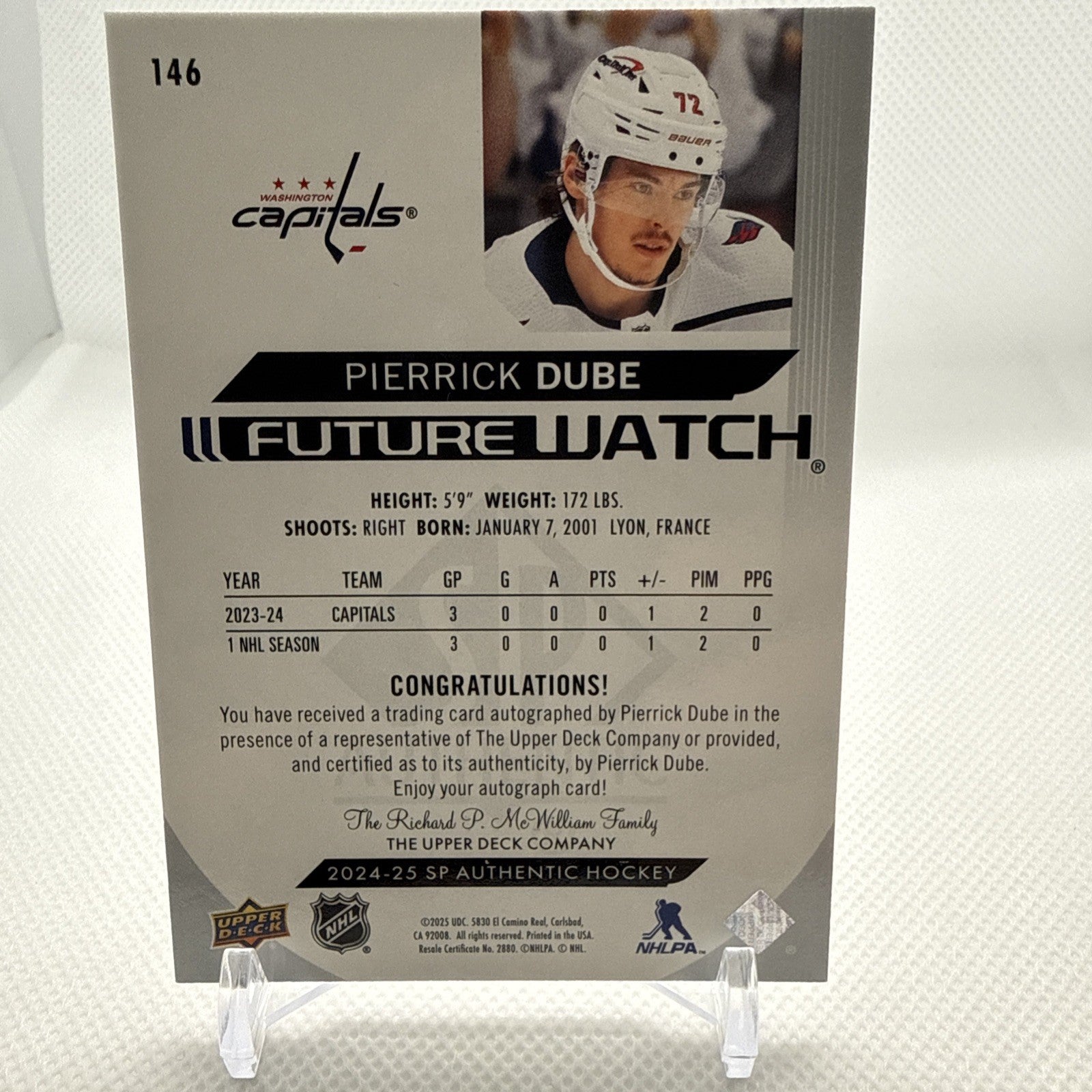 Pierrick Dube 2024-25 SP Authentic Future Watch Auto /999 Washington Capitals