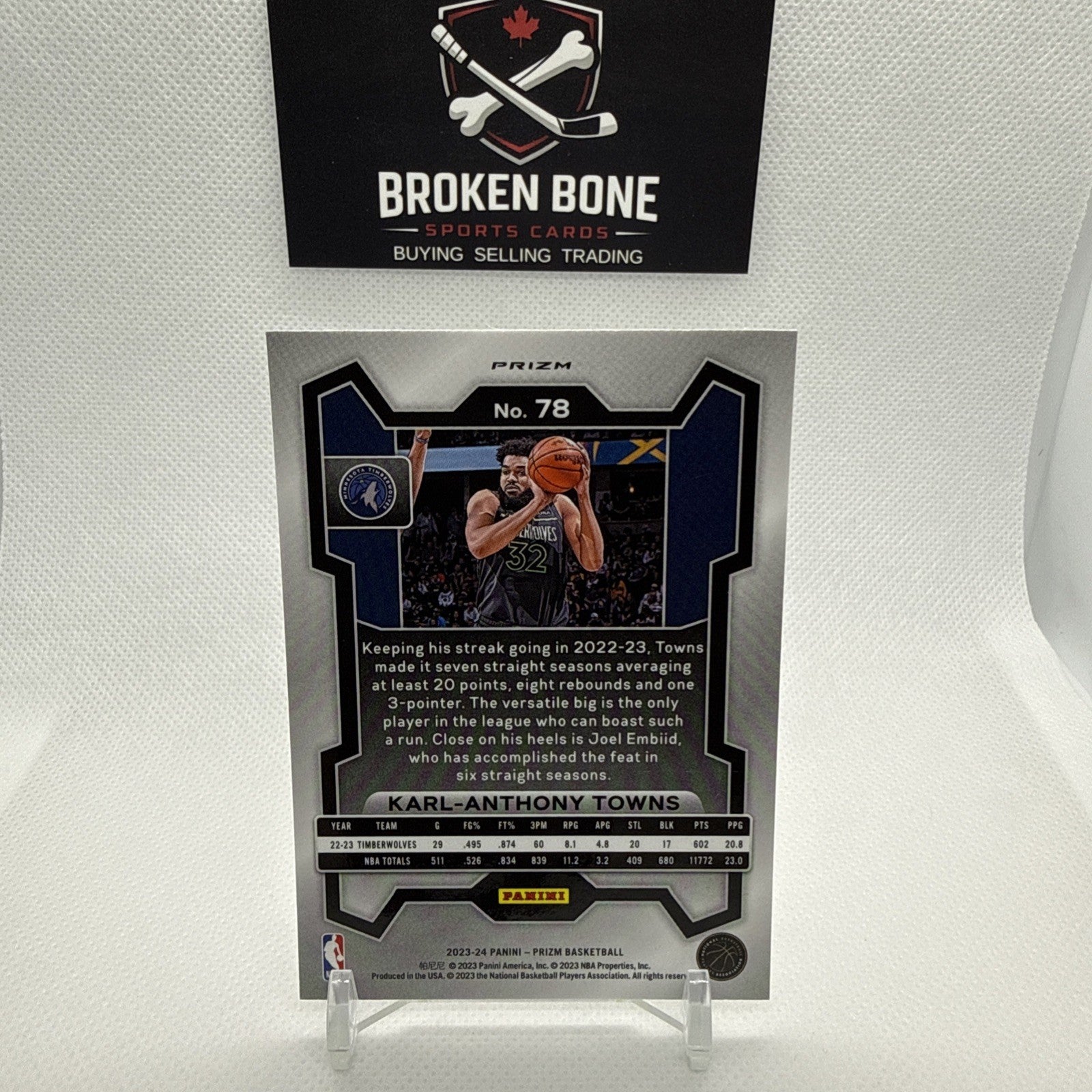 Karl-Anthony Towns 2023-24 Panini Prizm Silver Prizm #78 Timberwolves