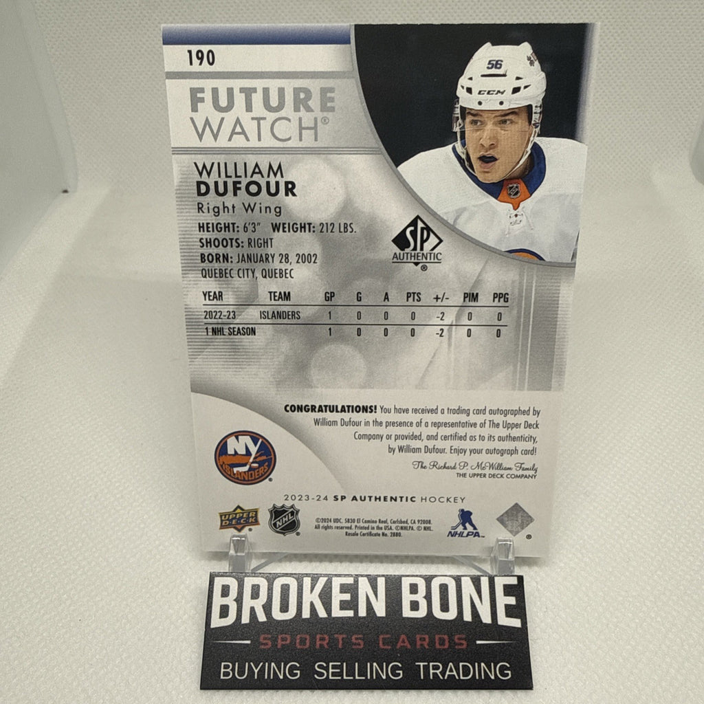 William Dufour 2023-24 SP Authentic Future Watch Auto /999 New York Islanders