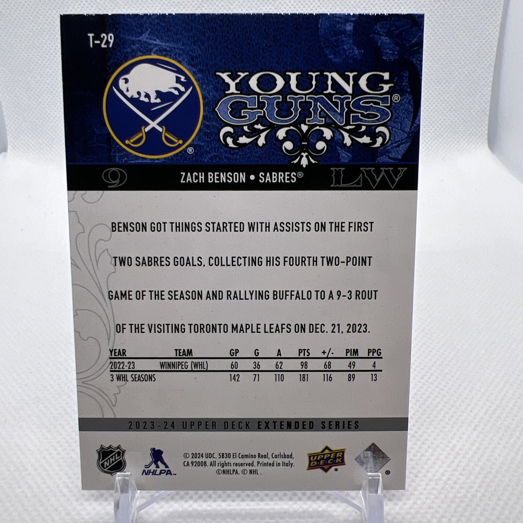 Zach Benson 2023-24 Upper Deck Retro Young Guns Buffalo Sabres RC