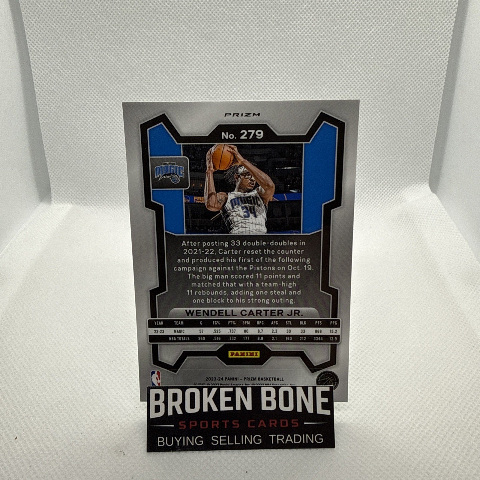 Wendell Carter Jr 2023-24 Panini Prizm Green Cracked Ice SSP #279 Magic