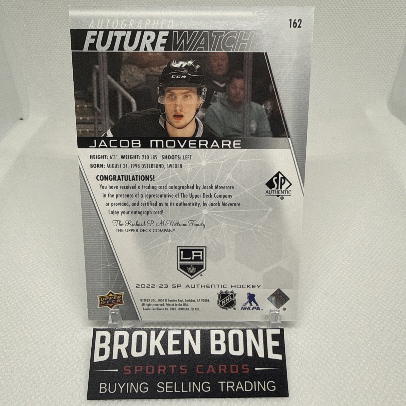 Jacob Moverare 2022-23 SP Authentic Future Watch Auto /999 Los Angeles Kings
