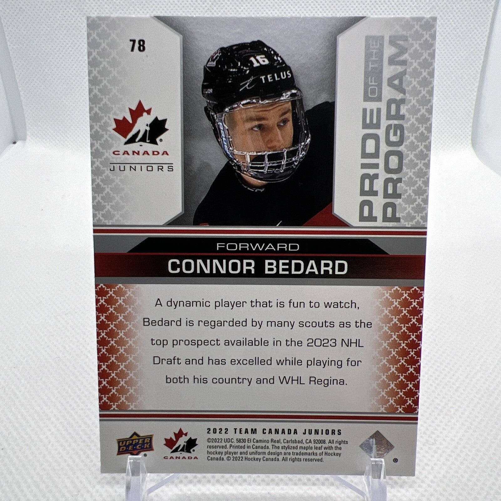 Connor Bedard 2022 Team Canada Juniors Pride Of The Program #78