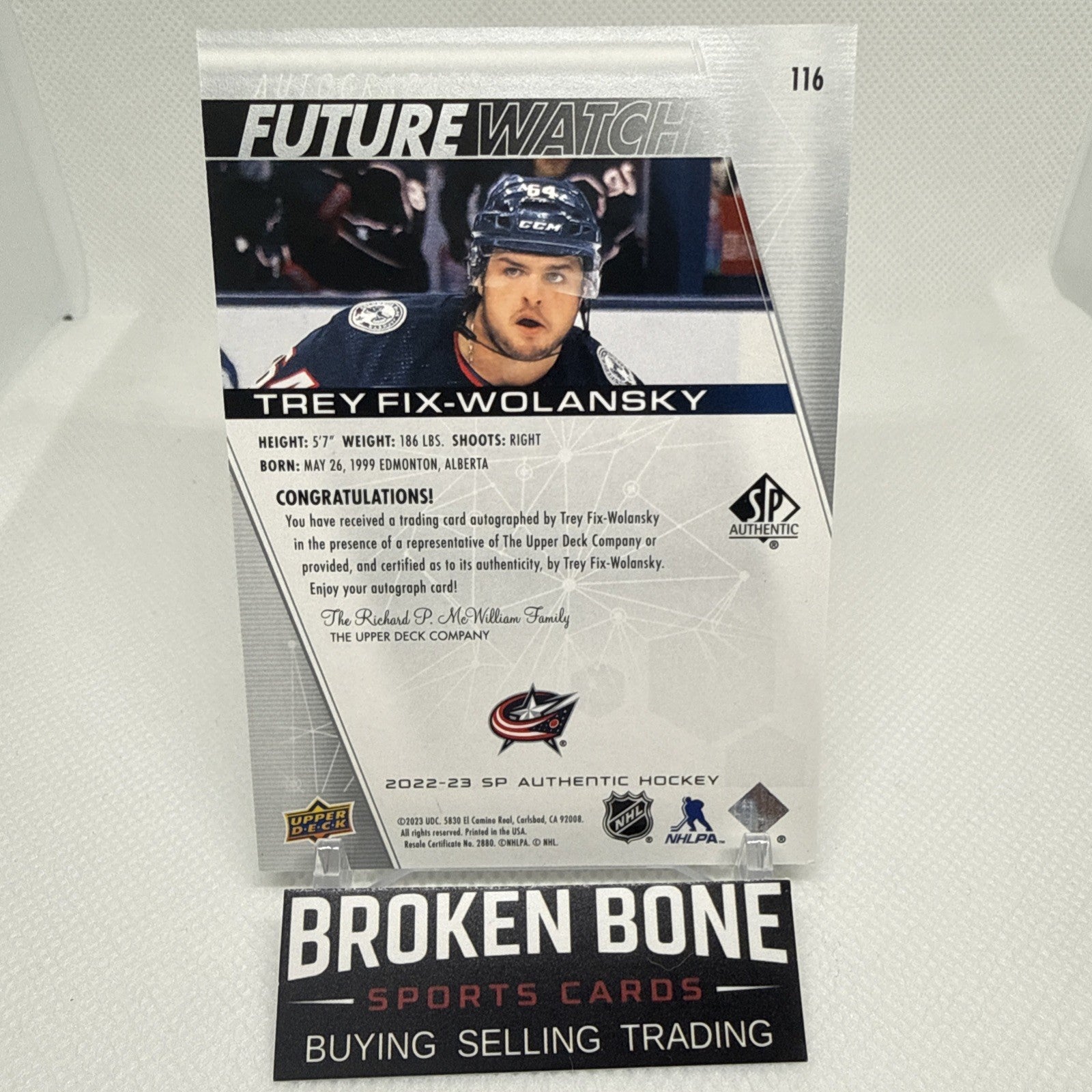 Trey Fix-Wolansky 2022-23 SP Authentic Future Watch Auto /999 Blue Jackets