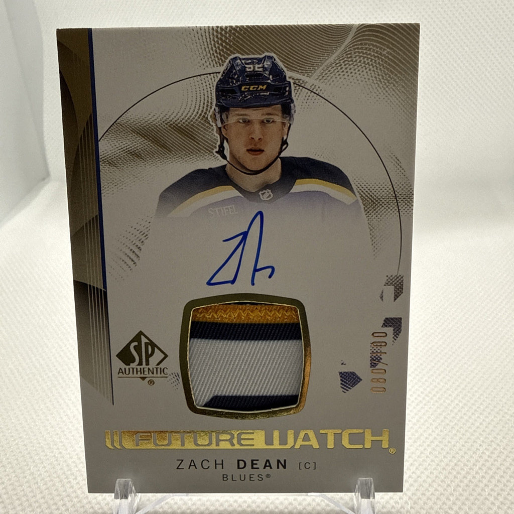Zach Dean 2024-25 SP Authentic Future Watch Patch Auto /100 St. Louis Blues