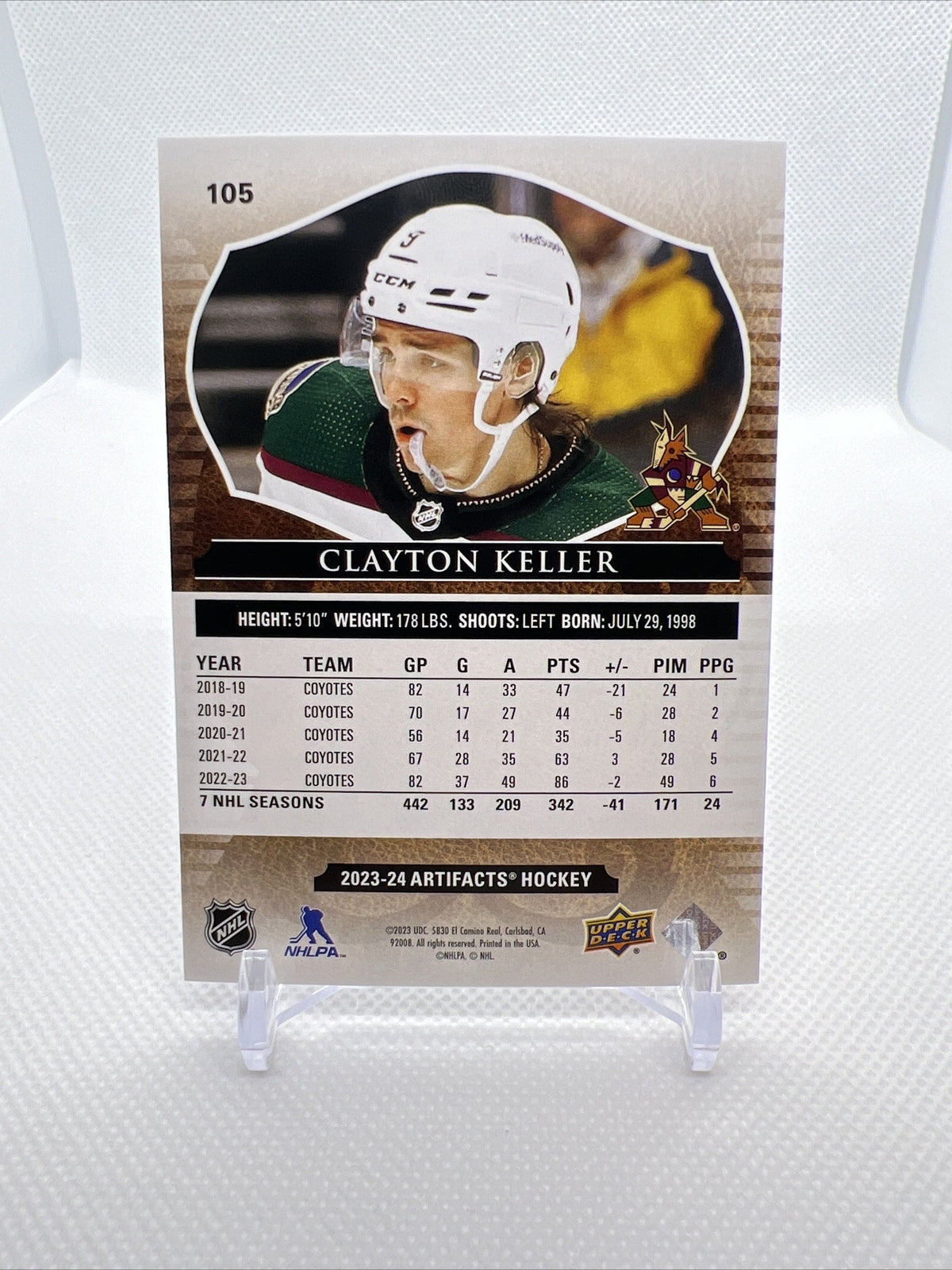 Clayton Keller 2023-24 Upper Deck Artifacts Stars Leather Arizona Coyotes