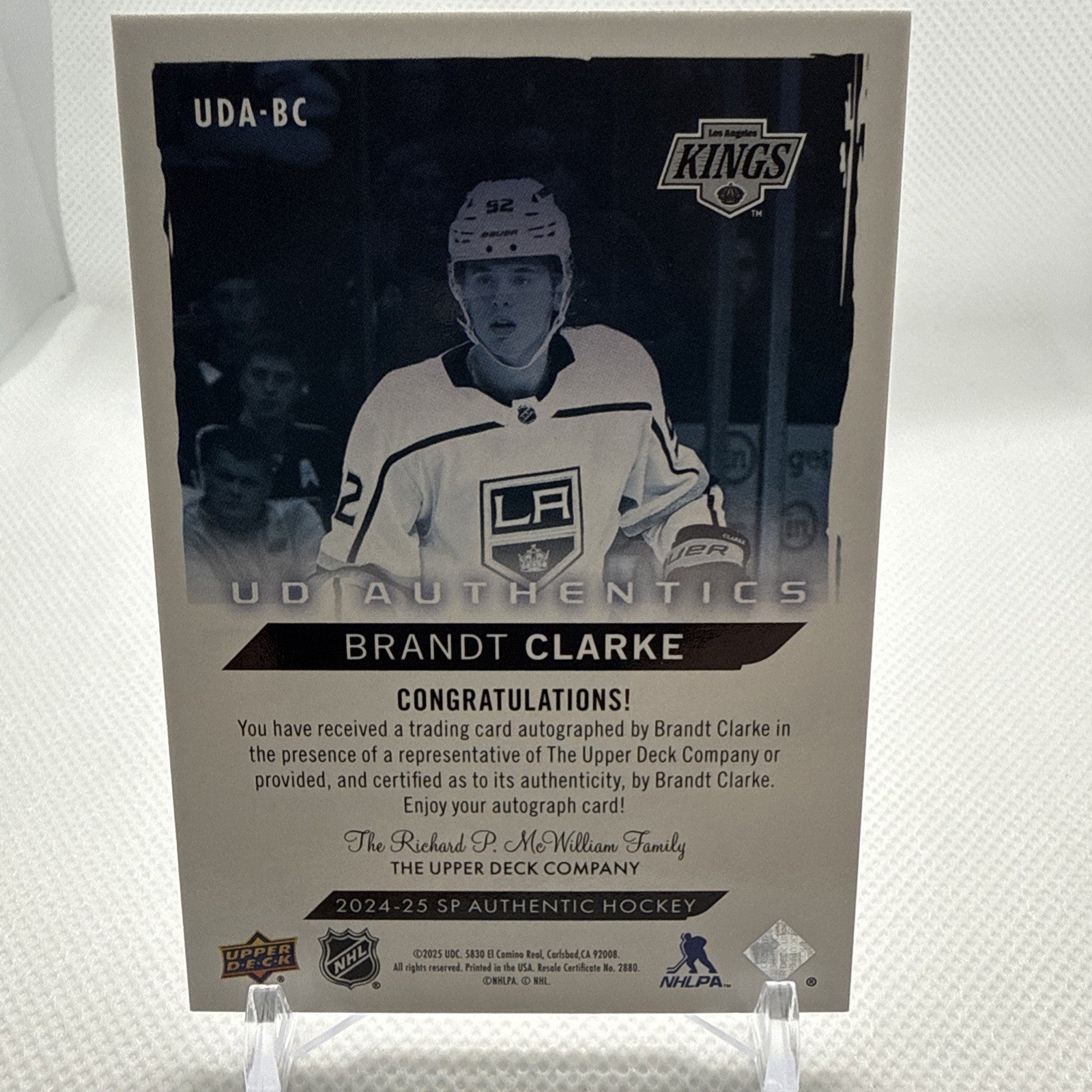 Brandt Clarke 2024-25 SP Authentic UD Authentics Auto Los Angeles Kings