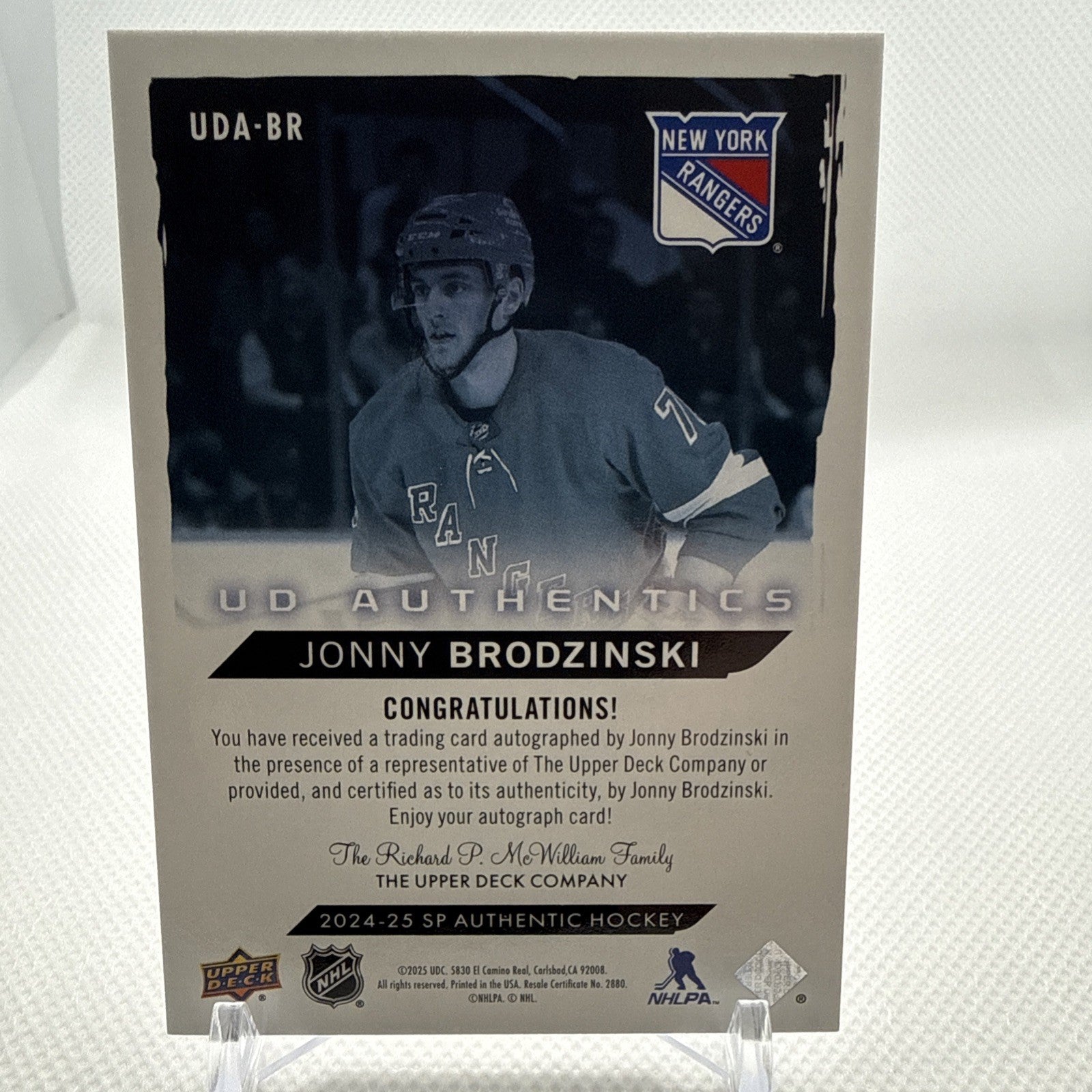 Jonny Brodzinski 2024-25 SP Authentic UD Authentics Auto New York Rangers