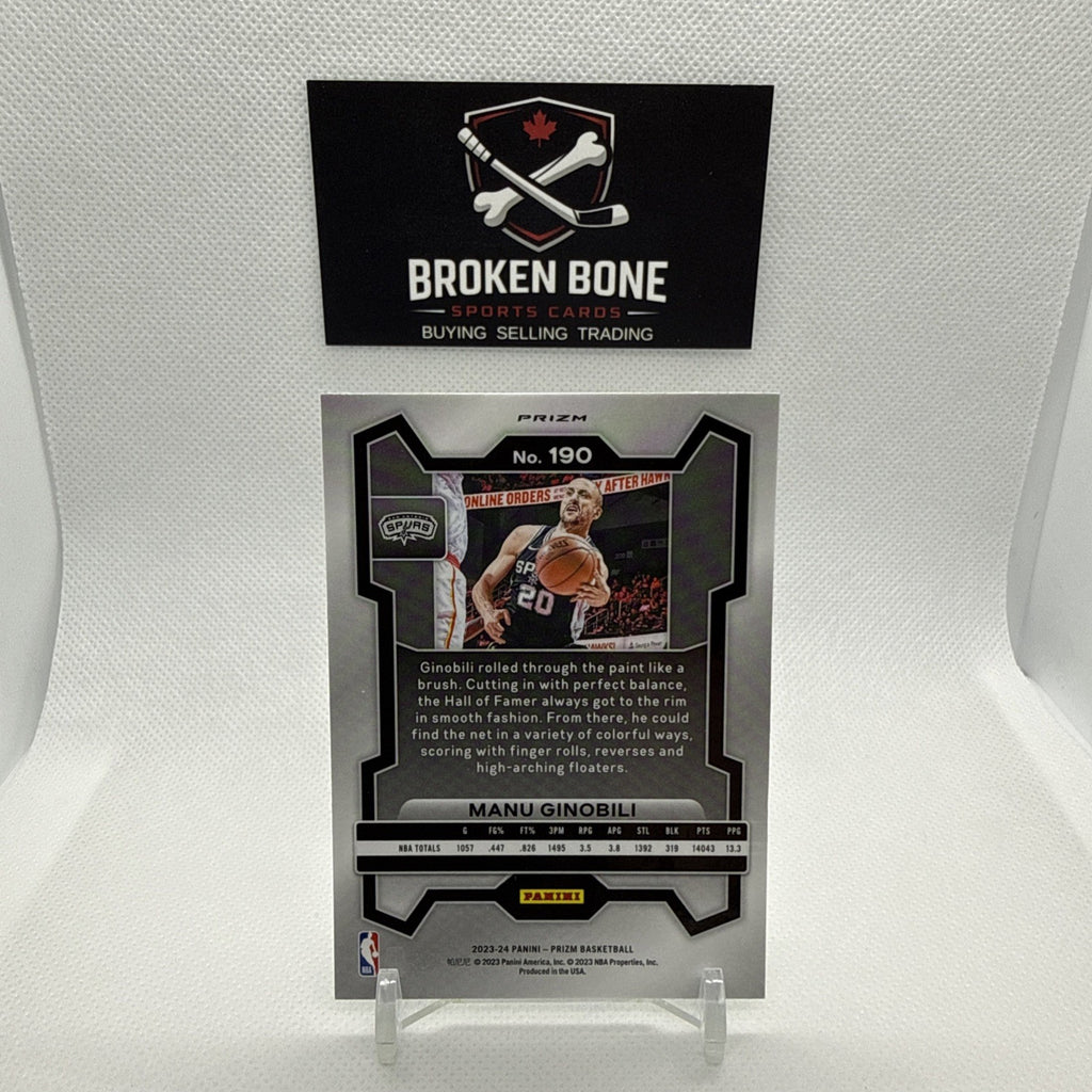 Manu Ginobili 2023-24 Panini Prizm Green Cracked Ice SSP #190 Spurs