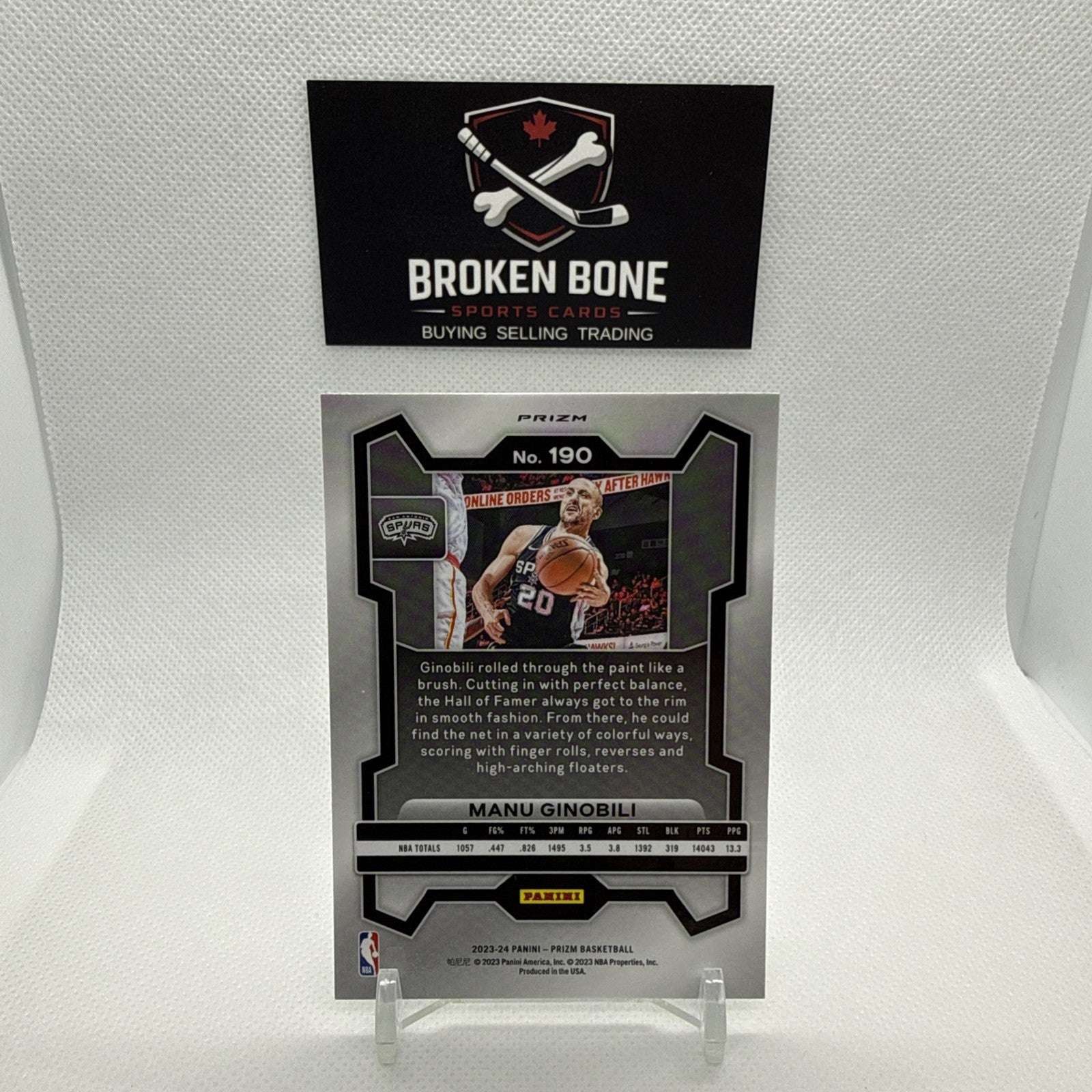 Manu Ginobili 2023-24 Panini Prizm Green Cracked Ice SSP #190 Spurs