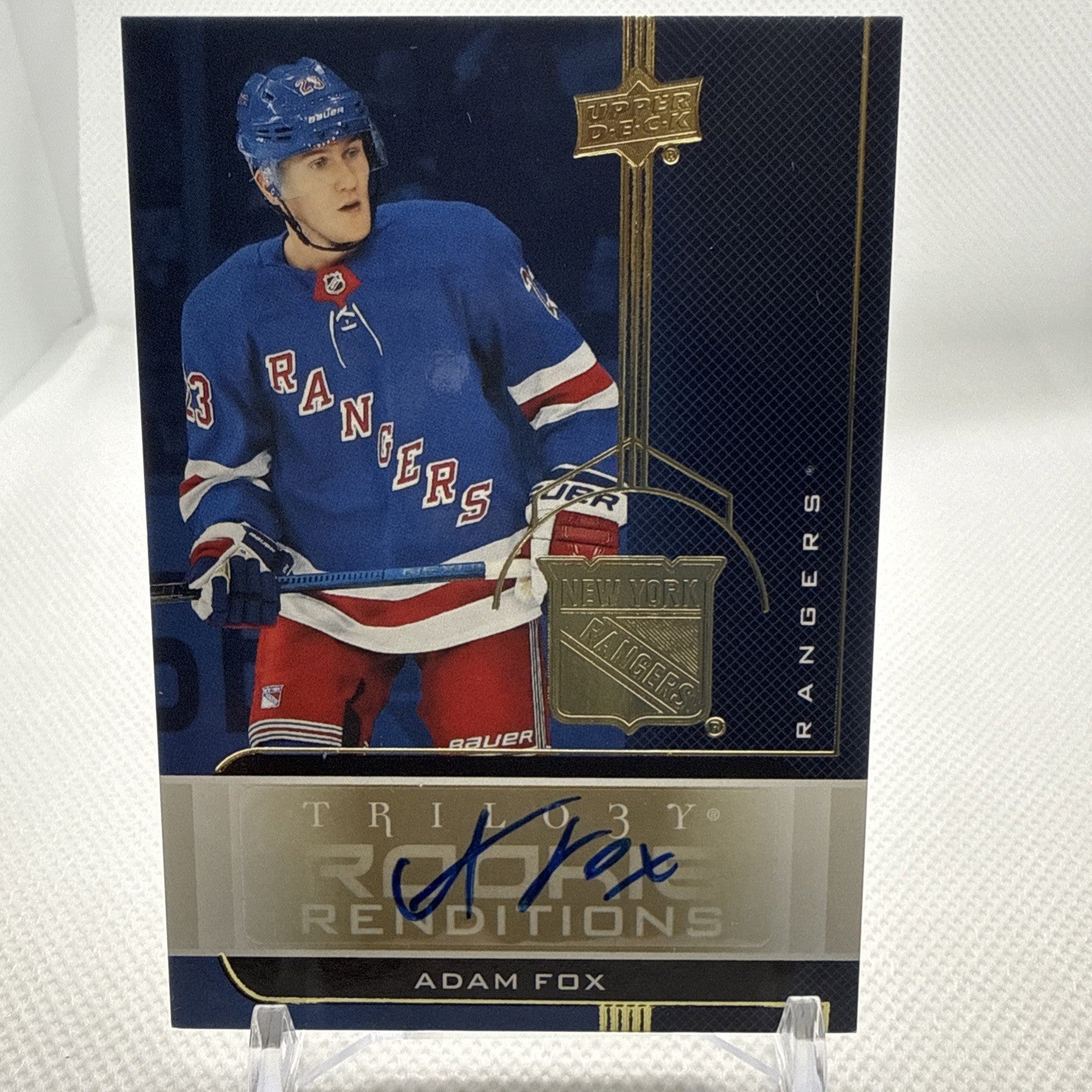 Adam Fox 2019-20 Upper Deck Trilogy Rookie Renditions Auto New York Rangers