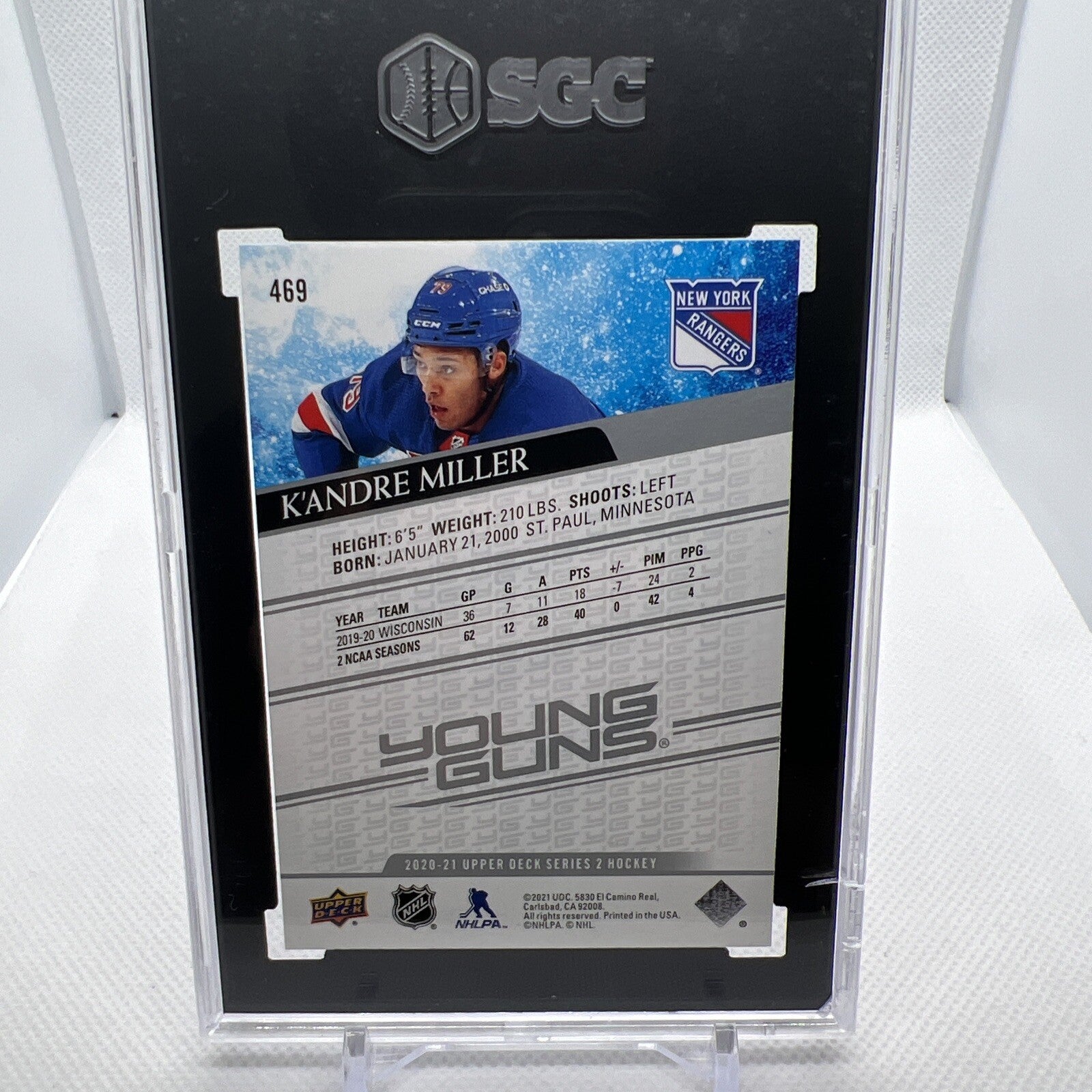 K'Andre Miller 2020-21 Upper Deck Young Guns Rookie New York Rangers SGC 9.5 RC