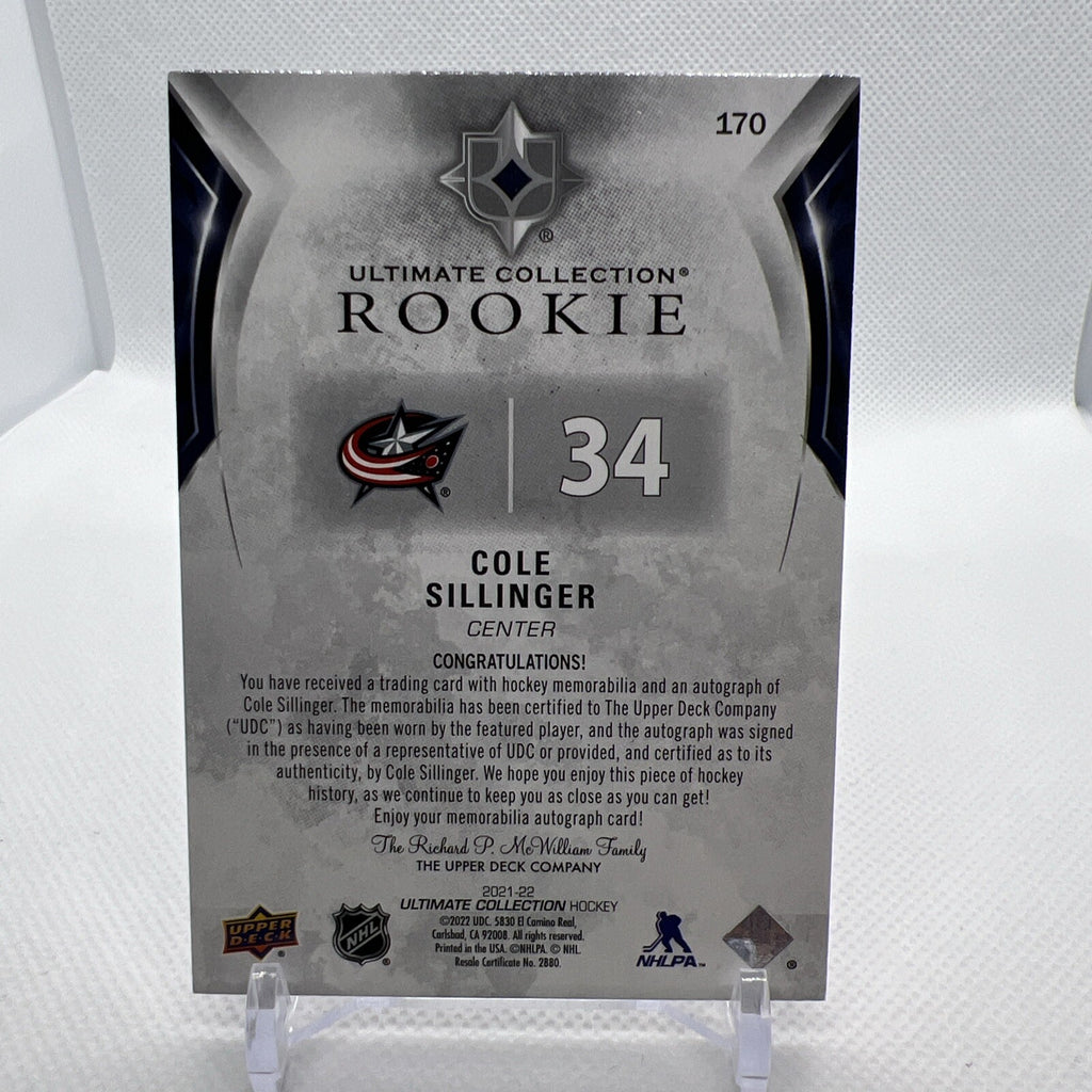 Cole Sillinger 2021-22 Ultimate Rookie Patch Auto Columbus Blue Jackets /99