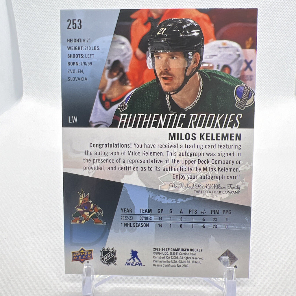 Milos Kelemen 2023-24 SP Game Used Authentic Rookies Auto Arizona Coyotes