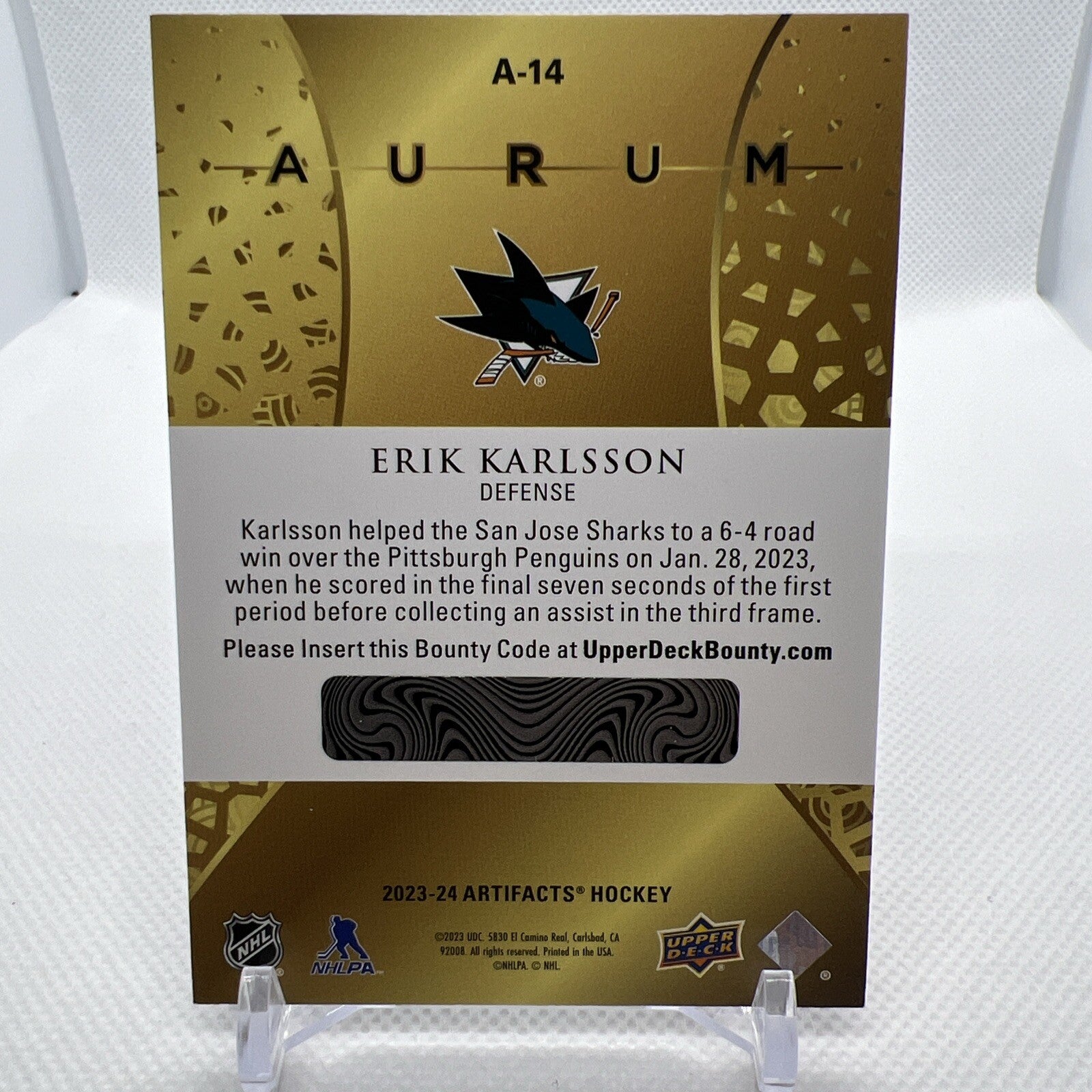 Erik Karlsson 2023-24 Upper Deck Artifacts Aurum Unscratched San Jose Sharks
