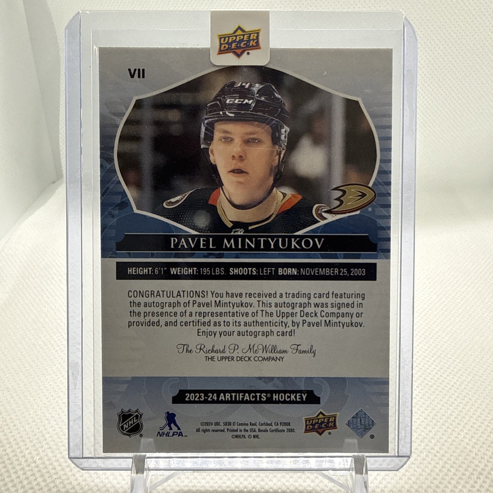 Pavel Mintyukov 2023-24 Artifacts Redemption Rookie Auto Anaheim Ducks