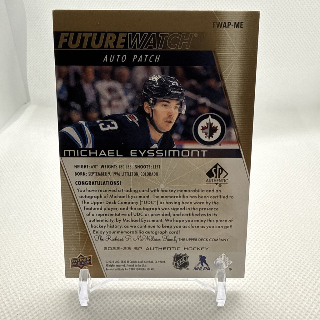 Michael Eyssimont 2022-23 SP Authentic Future Watch Patch Auto /100 Jets